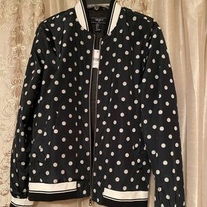 Chic cute! Polka Dot satin baseball Bomber jacket